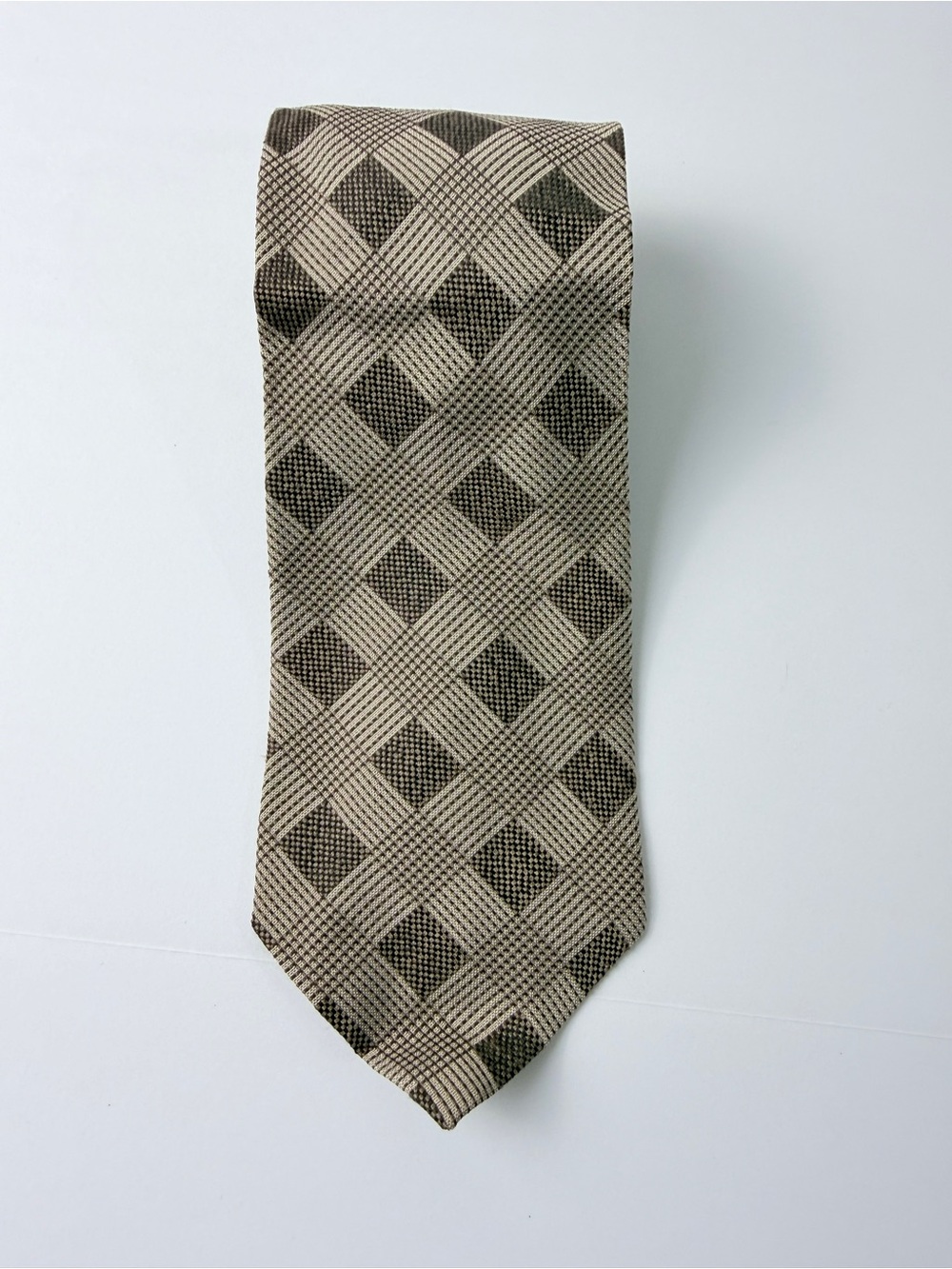 Calvin Klein Collection Men’s Silk Tie Brown Beige Geometric Check Patter